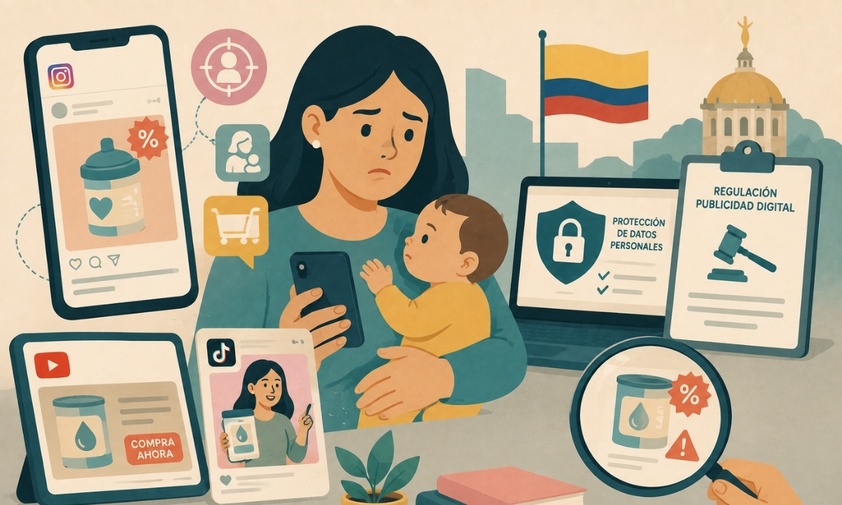Imagen creada con IA sobre la publicidad digital agresiva en Colombia